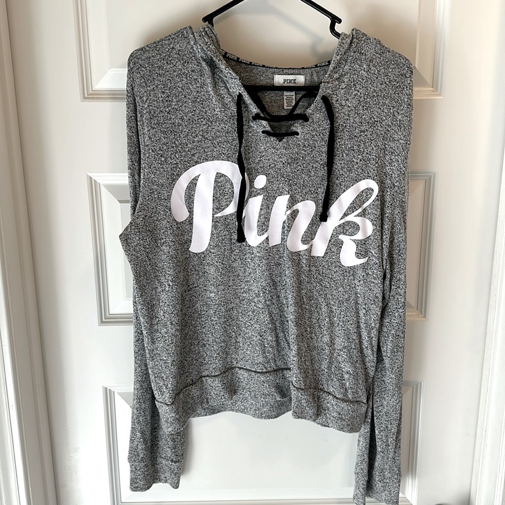 PINK Victoria’s Secret Gray Hoodie- L - Picture 2 of 4